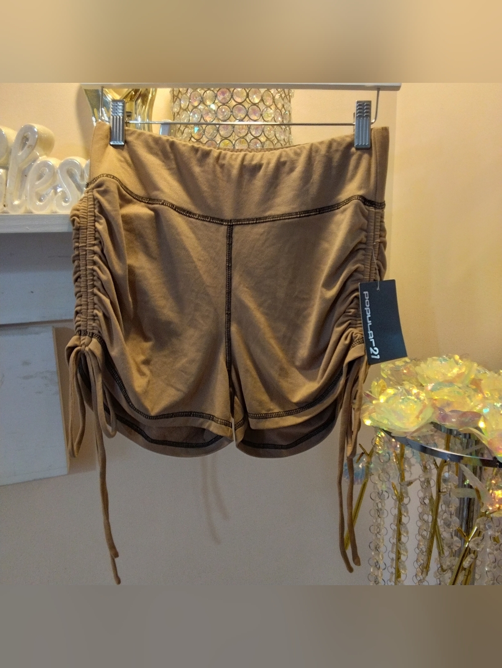 Popular 21 Ruched Side Athletic Shorts — Tan